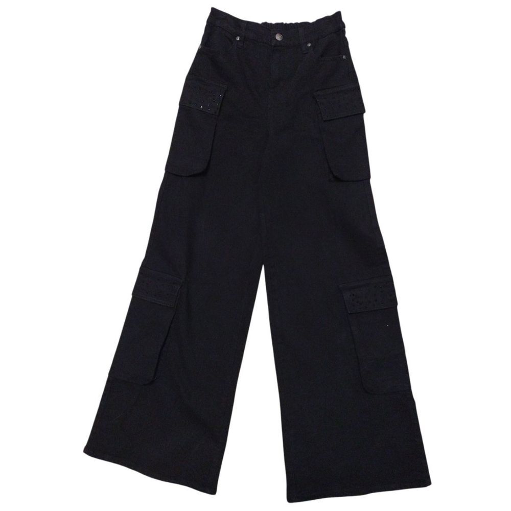 MADDEN NYC Cargo Pants Woman XXS Black Wide Leg High Rise Rhinestone Relaxed Fit